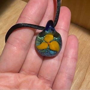 Handcrafted Glass Pendant Necklace - Blue and Yellow